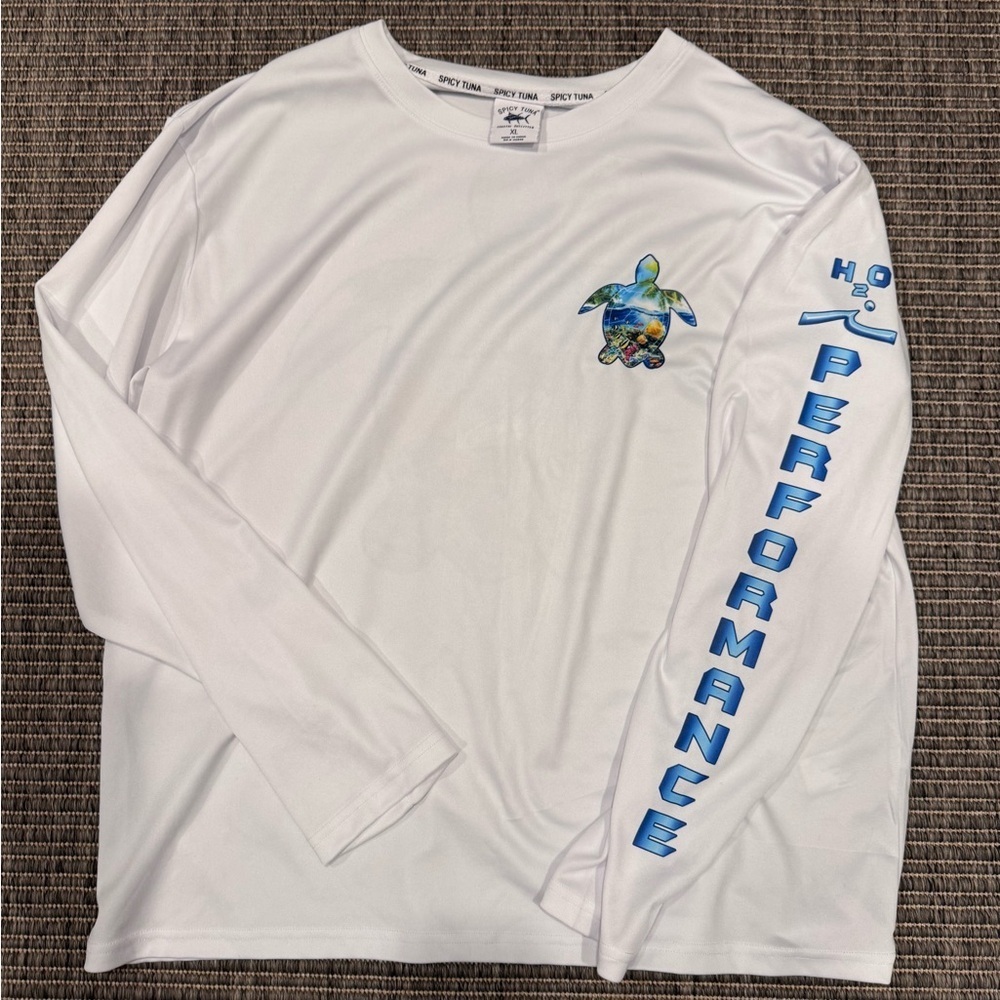 H2O Performance White Long Sleeve Rash Guard with Turtle Design - Picture 1 of 3
